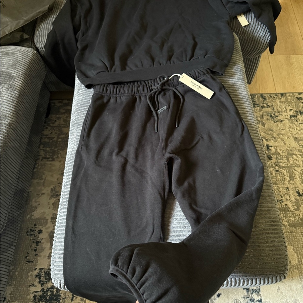 FEAR OF GOD ESSENTIALS SWEATPANTS and  HOODIE  JET BLACK (SS24)
